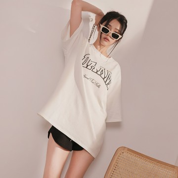 英字樣中長版T恤-白【KT222969】