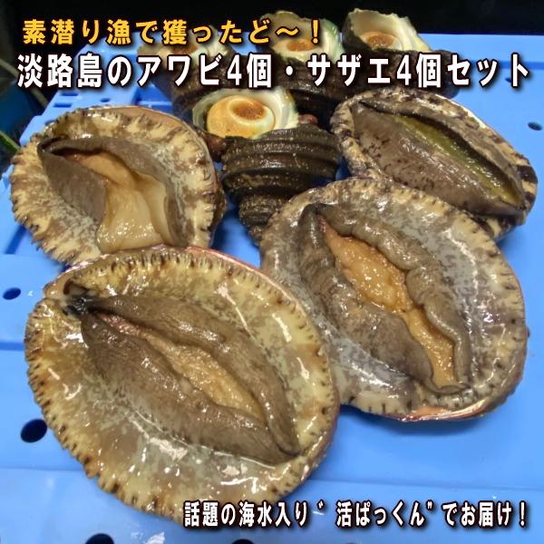 淡路産の活アワビ4と活サザエ4セット