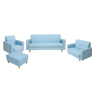 帕斯尼貓抓皮時尚四件式沙發組合(1+2+3+腳椅)/三色水藍