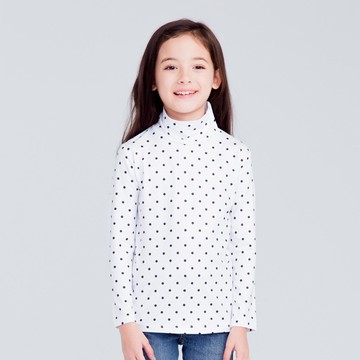 MIT 點點溫灸刷毛高領發熱衣(白黑 童80-150)