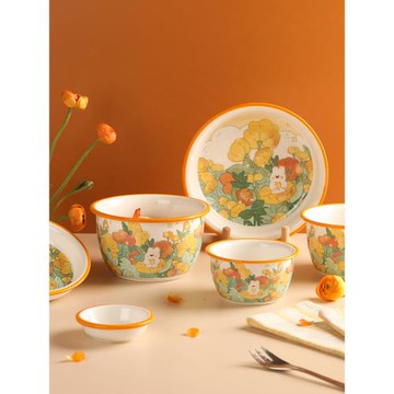 藍蓮花家居日式網紅面碗湯碗家用干飯人飯碗微波爐專用碗碟陶瓷盤