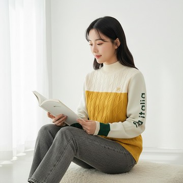 FILA GOLF 女長袖撞色針織衫-黃色 5SWZ-6815-YE