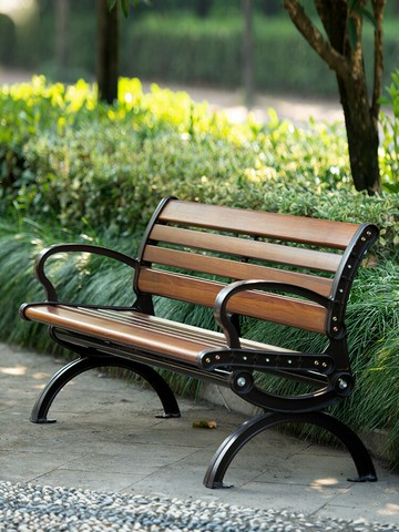 公園椅戶外長椅休閑防腐木塑木室外長凳子條靠背排椅庭院鑄鋁xω