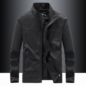 春秋款立領夾克男純色寬松大碼防風上衣中青年商務休閑短款外套潮