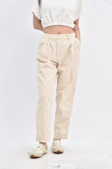 (S) zara 棉質高腰牛仔麻杏色長褲