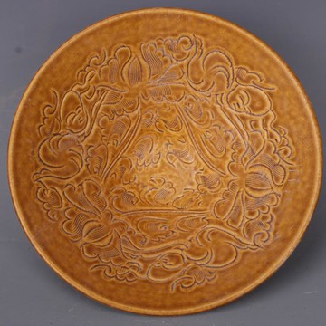 宋吉州窯刻花纏枝嬰戲紋紋斗笠碗仿古工藝瓷器家居中式古玩擺件1入