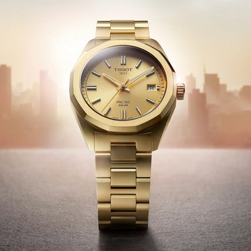 TISSOT 天梭 PRC100 Solar太陽能經典款時尚腕錶/金/34mm/T1518223302100