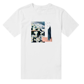 獨立原創設計 趣味創意向陽花 夏天野花夏季 短袖圓領白搭白色T恤