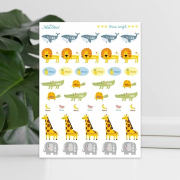 3張入-立體防水姓名貼紙。動物世界。客製化立體轉印貼