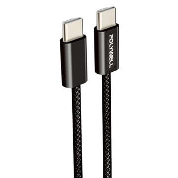 POLYWELL USB/Type-C To Type-C 60W 公對公 PD編織快充線 PW15-W45-M814  2m  1條  黑色