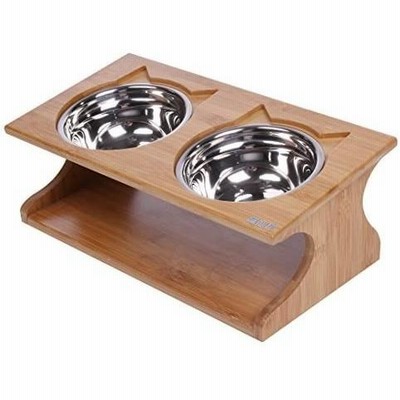 ペット用品 猫用 木製 食器スタンド ボウル オリジナルカラビナ 豪華4点セット 食器