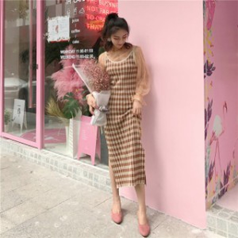 春夏らしくフェミニン シースルーシフォンブラウス付きギンガムチェックロングワンピース 18春夏 Urkua0594 通販 Lineポイント最大1 0 Get Lineショッピング