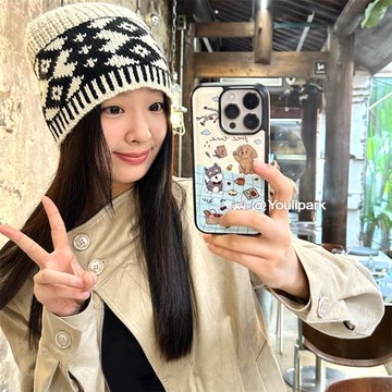 由里公園ins可愛卡通少女野餐小狗插畫15適用16pro蘋果16ProMax手機殼iPhone16全包12新款14Promax保護套13軟