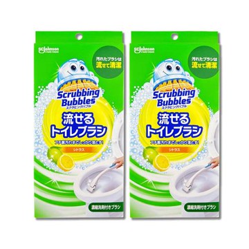 (2盒超值組)日本SC Johnson莊臣-免沾手拋棄式濃縮洗劑馬桶刷清潔組/盒-柑橘(黃)(刷柄2支+刷架2座+水溶性刷頭8入)