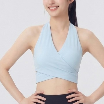 交疊V領線條含罩杯美背瑜珈/運動/機能背心【半固定襯墊/下厚上薄】*