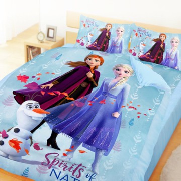 享夢城堡 雙人加大床包薄被套四件組-冰雪奇緣FROZEN迪士尼 秋日之森-藍