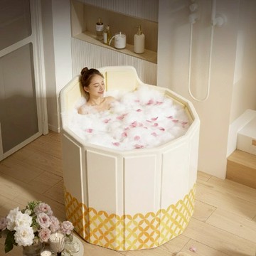 加厚恆溫折疊靠背式泡澡桶_雙排水閥款 甜甜橙光