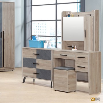 WAKUHOME瓦酷家具 Alexandra時尚工業風鏡台組 含椅 寬80X深70X高157.5公分