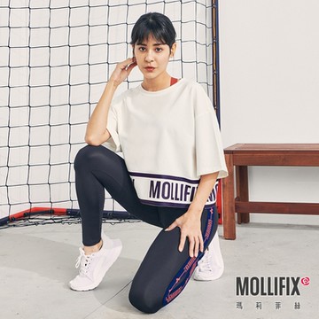 Mollifix 瑪莉菲絲 下擺LOGO寬版短袖上衣 (白)