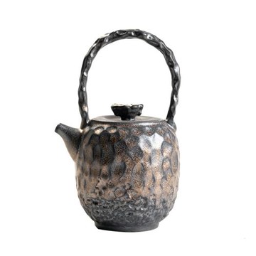 日式鎏金提梁壺復古手工錘紋養陶瓷茶壺分茶器功夫茶具泡茶壺單壺
