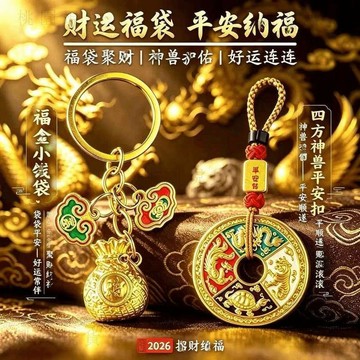 隔日達830🚚【先生推薦】福全財滿錢袋子袋袋聚財彩繪四方神獸平安扣鑰匙