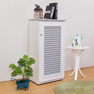 Birdie南亞塑鋼-1.6尺單門百葉塑鋼收納置物櫃/隙縫櫃/鞋櫃(大理石灰)-49x35x100cm