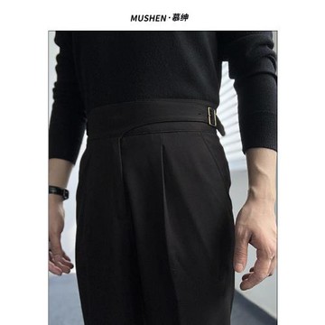 MUSHEN慕紳四季意式巴黎扣高腰西褲那不勒斯休閑修身免燙直筒長褲