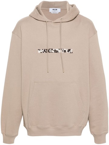 MSGM - embroidered-slogan cotton hoodie - men - Cotton - S - Neutrals