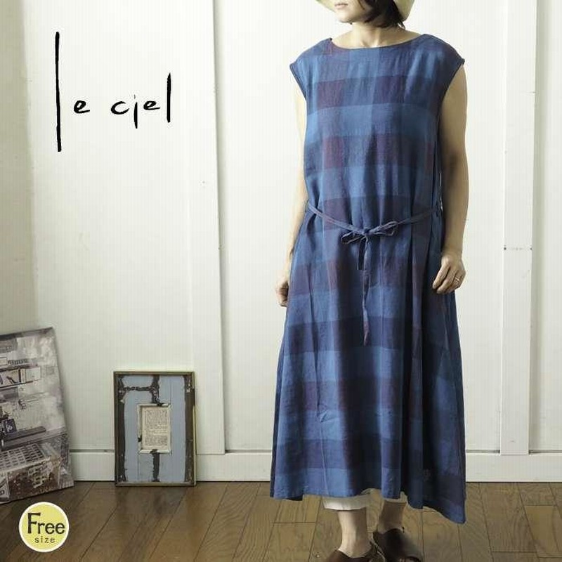 leciel ルシエル フレンチスリーブブロックチェック柄リネン