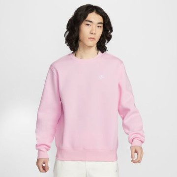 NIKE AS M NK CLUB BB CREW 男 長袖上衣 大學T 中磅 刷毛 粉藕-FN3887663