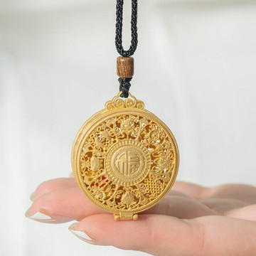 簡修行嘎烏盒空萬福字吊墜純S925銀金大號男女士款項鏈可打開裝藏