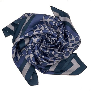 COACH 經典C LOGO100%蠶絲絲巾方巾圍巾(藍)