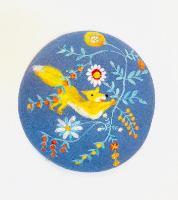 羊毛氈貝蕾帽- 狐狸與花