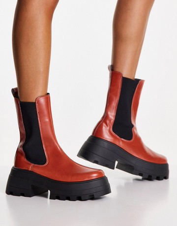 ASOS DESIGN Ada chunky chelsea boots in tan-Brown