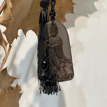 雲海媽祖 |冰種黑曜石 媽祖神牌  墜茶晶 掛車上 掛包包 掛小孩床頭 掛門口 守護保平安 辟邪  S24AA31-988