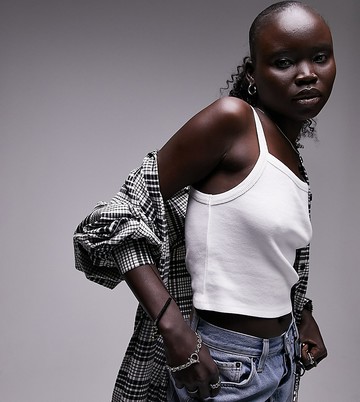 Topshop Petite rib vest in white