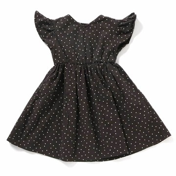 日本 apres les cours - 百搭款小荷葉短袖洋裝-滿版點點-黑