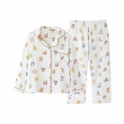 かわいいパジャマ レディース 綿 長袖 薄手 ルームウェア 前開き アルファベット柄 動物 部屋着 コットン ガーゼ 春夏秋向き M L Xl ホワイト ピンク 通販 Lineポイント最大get Lineショッピング