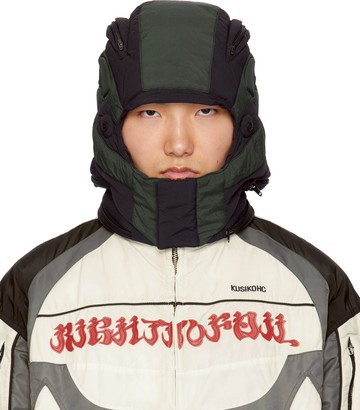 KUSIKOHC 黑色 & 绿色 Rider Helmet 兜帽