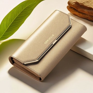 女士長夾長款錢包 網紅錢包女士2025新款真皮金色招財錢夾長款防盜刷大容量聚財時尚