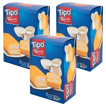 Tipo 瑞士捲 牛奶口味 選用優質小麥及精選雞蛋 牛奶香味四溢 鬆軟不黏牙 老少皆宜  180g  3盒