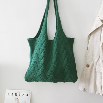 韓版新款chic針織購物袋休閑大容量手提單肩包編織背心包毛線包