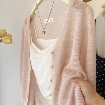 衣時尚 上衣 防曬外套 空調衫 薄外套 針織外套 小外套 新款冰絲針織防曬開衫薄款吊帶裙外搭披肩空調罩衫上衣-5752.