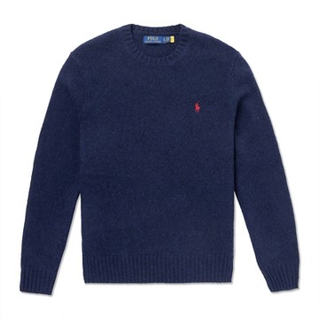 Polo Ralph Lauren RL 熱銷刺繡小馬羊毛針織毛衣-深藍色