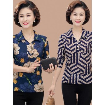 媽媽裝夏裝短袖t恤女2026中老年人女裝新款翻領襯衫大碼寬松上衣