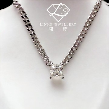 ［翎時珠寶］真正莫桑石 可過測鑽筆 18K金-男生古巴方鑽項鍊 MNG055 男生項鍊 18K金項鏈 男士項鍊 男女通用