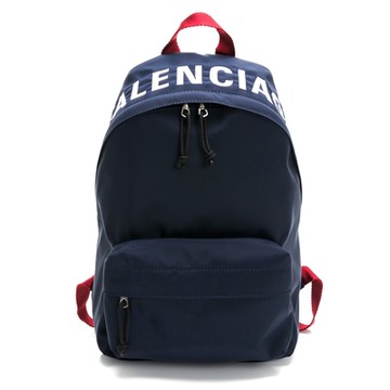 BALENCIAGA Wheel刺繡LOGO尼龍後背包/雙肩包（深藍）