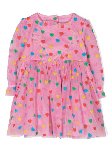 Stella McCartney Kids - heart-print tulle-panels dress - kids - Recycled Polyester/Cotton - 12 mth - Pink
