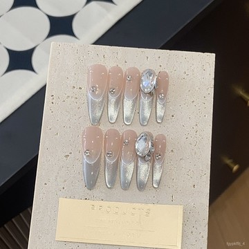 🎀可可精選🎀【溫柔小燈泡 】 手工漸變細邊白法式精品K9鑽溫柔小燈泡可拆卸穿手工穿戴甲日常穿戴甲顯白美甲片 Y9R4