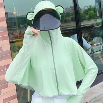 CS22 親子冰絲薄款透氣防曬連帽外套 加長半指袖 可拆卸遮陽面罩